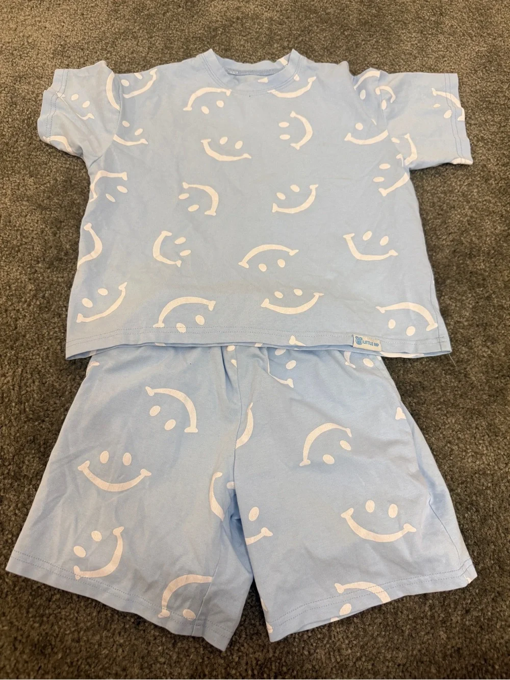 Kids Light Blue Smiley Pajama Set